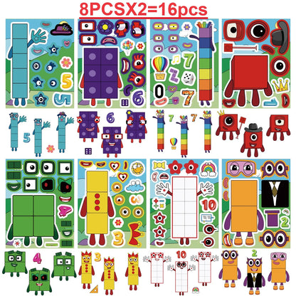 8/16/24 SHEETS Digital Building Cute Puzzle Stickers Cartoon Building Stationery Decor DIY Face Stickers - 16pcs