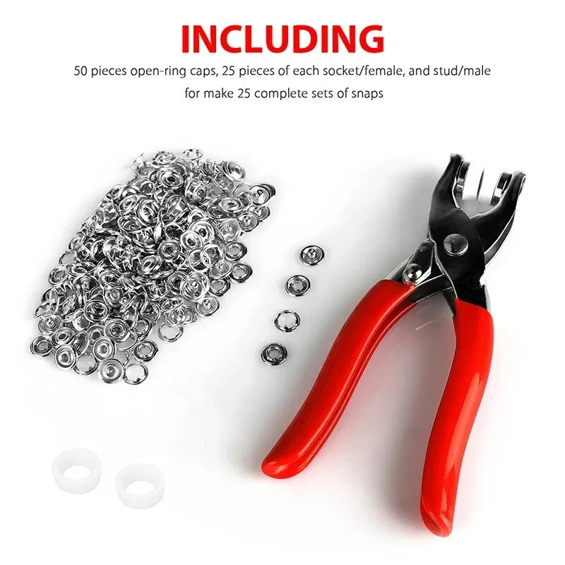 400pcs Prong Rings 9.5mm Buckle Buttons Metal Colour Pliers Snap Button Claw DIY Set Hand Pressure Plier Rivet Buckle Sew Too