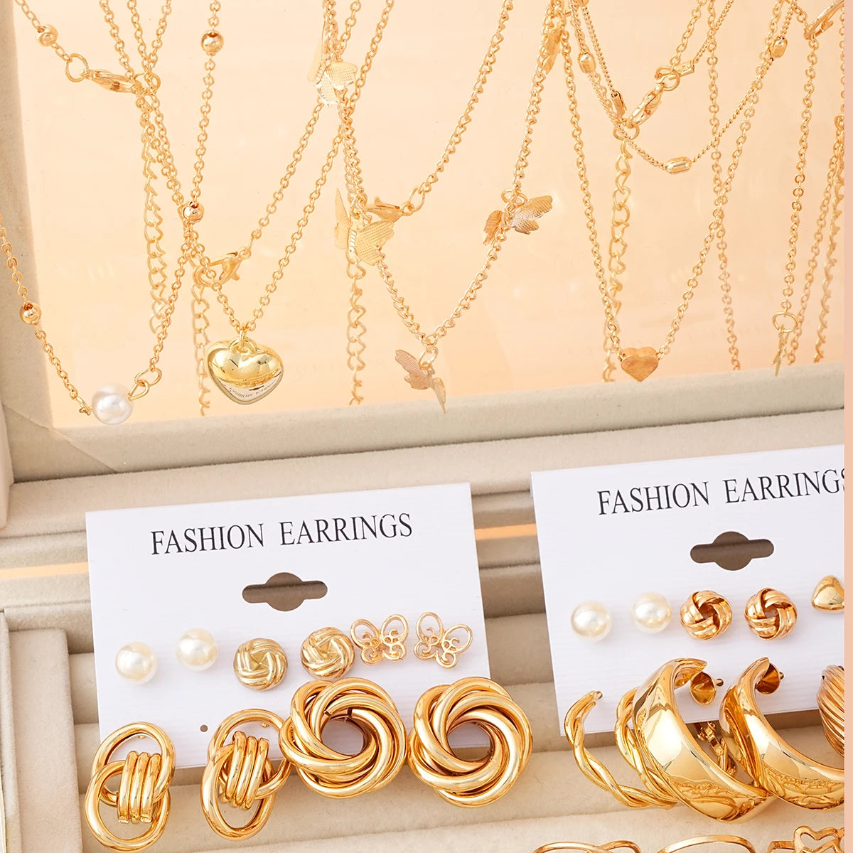 68 Pcs Boho Chic Jewelry Set Vintage Heart Pearl Zircon Butterfly Pendant Earrings Ring Necklace For Women Daily Wear Gifts 2