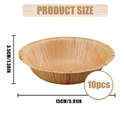 Disposable Rectangle Wood Plates, 10/20 Pcs, Tableware For Desserts, Dinner Party - round bowl / 20pcs