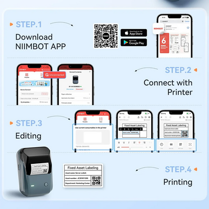 NIIMBOT B1 Portable Thermal Printer With Tapes 2 Inch Adhesive Label Printer Mini Bluetooth Sticker Maker Support Smartphones