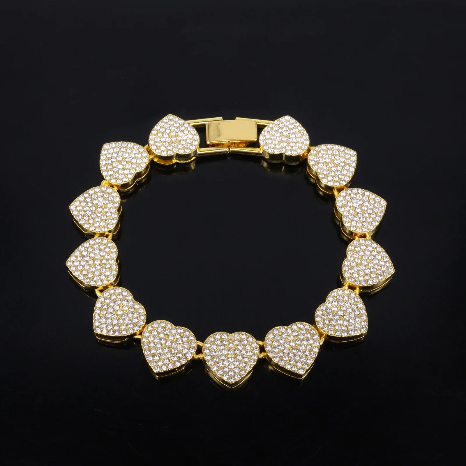 ZAKOL 45CM New Hip Hop Tennis Chain Bracelet Necklace Shiny Heart Rhinestone CZ Fashion Rock Party Jewelry Set - Gold Color 2