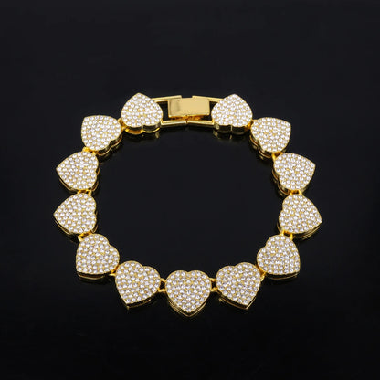 ZAKOL 45CM New Hip Hop Tennis Chain Bracelet Necklace Shiny Heart Rhinestone CZ Fashion Rock Party Jewelry Set - Gold Color 2