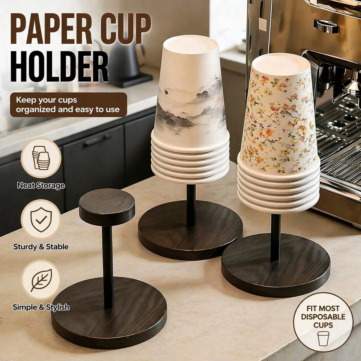 Walnut Colored Wooden Disposable Paper Cup Holder, Suitable for Household Coffee Corners, Kitchens, and Small Bar Counters