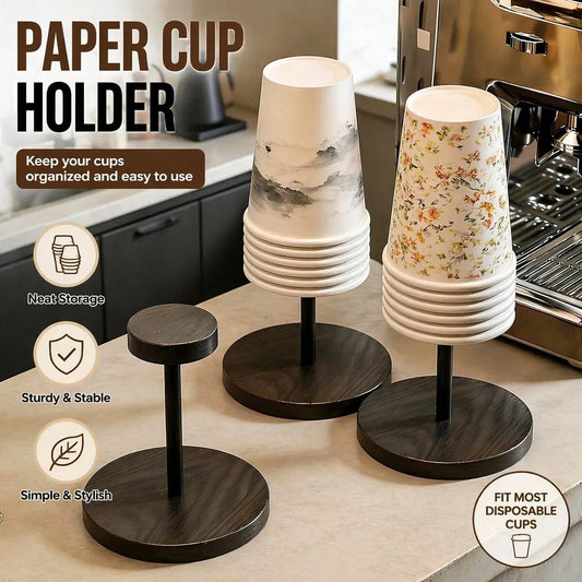Walnut Colored Wooden Disposable Paper Cup Holder, Suitable for Household Coffee Corners, Kitchens, and Small Bar Counters