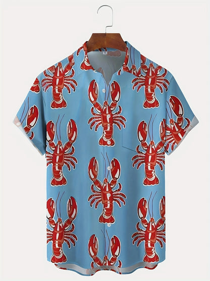 Cartoon Lobster Hawaiian Shirt Men Women Clothing Seafood Shirt Summer Holiday Shirt Short Sleeve Button Down Crawfish Shirts