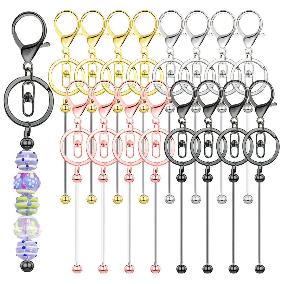 6/12/20/30Pcs Metal Beadable Keychain Bars Beading Key Chain Bar Blanks for Beads Pendant Jewelry Charms Lanyard DIY Crafts G