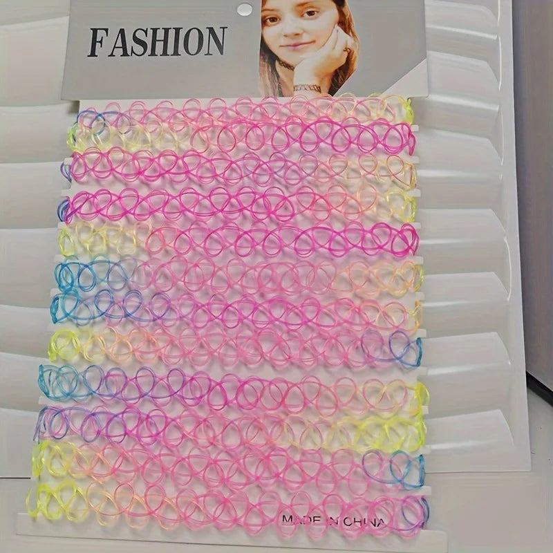 12pcs/lot Vintage Hippy Stretch Tattoo Choker Necklace Elastic Chocker Necklace Fishing Line Tattoo Colorful Necklace - Style