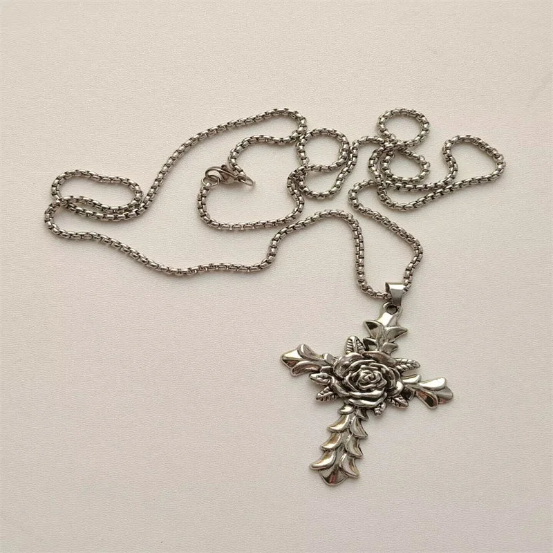 Vintage Cross Pendant Necklace Unisex Versatile Simple Long Sweater Chain Hip Hop Accessory - 30