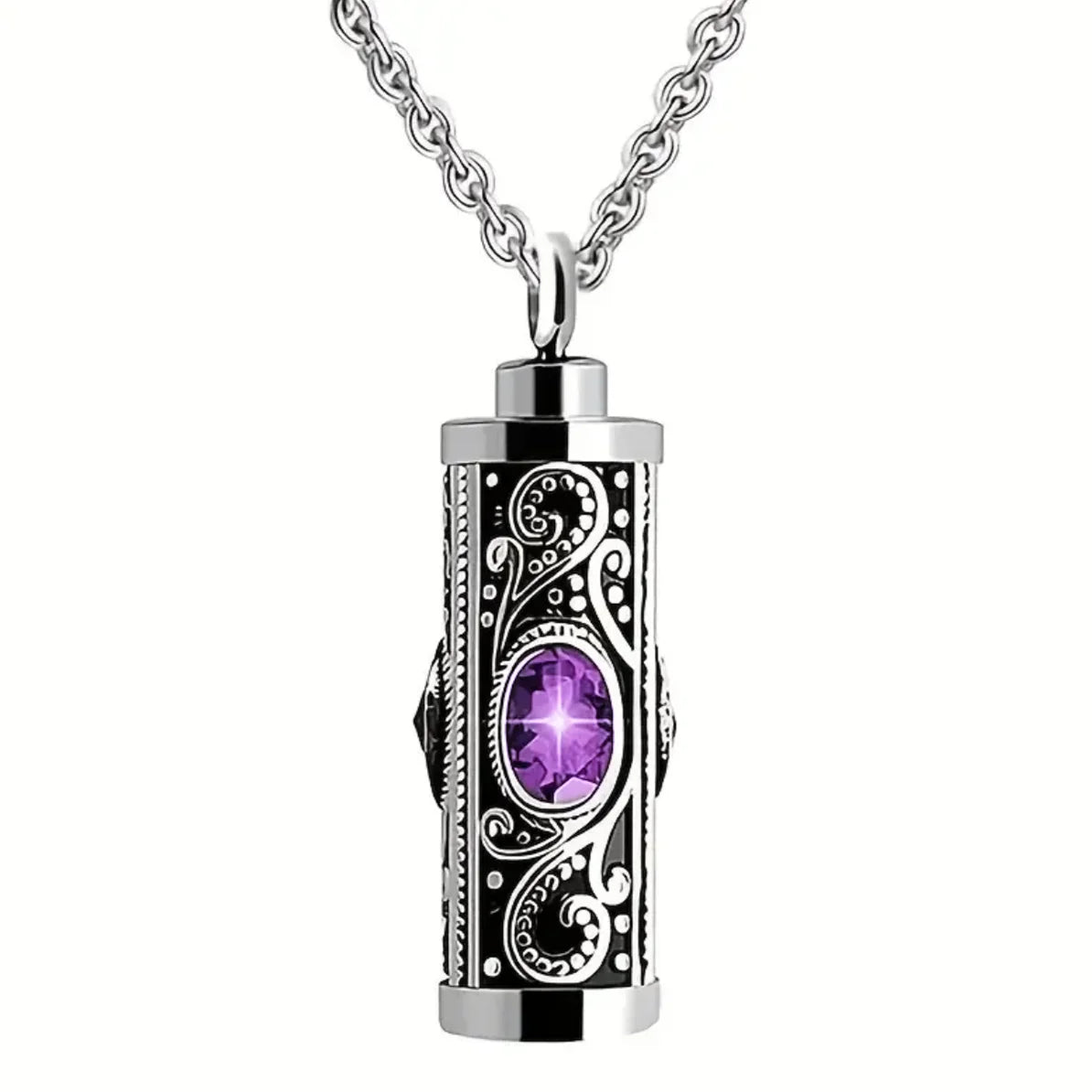Cremation Urn Necklace for Ashes Stainless Steel Memorial Pendant - purple