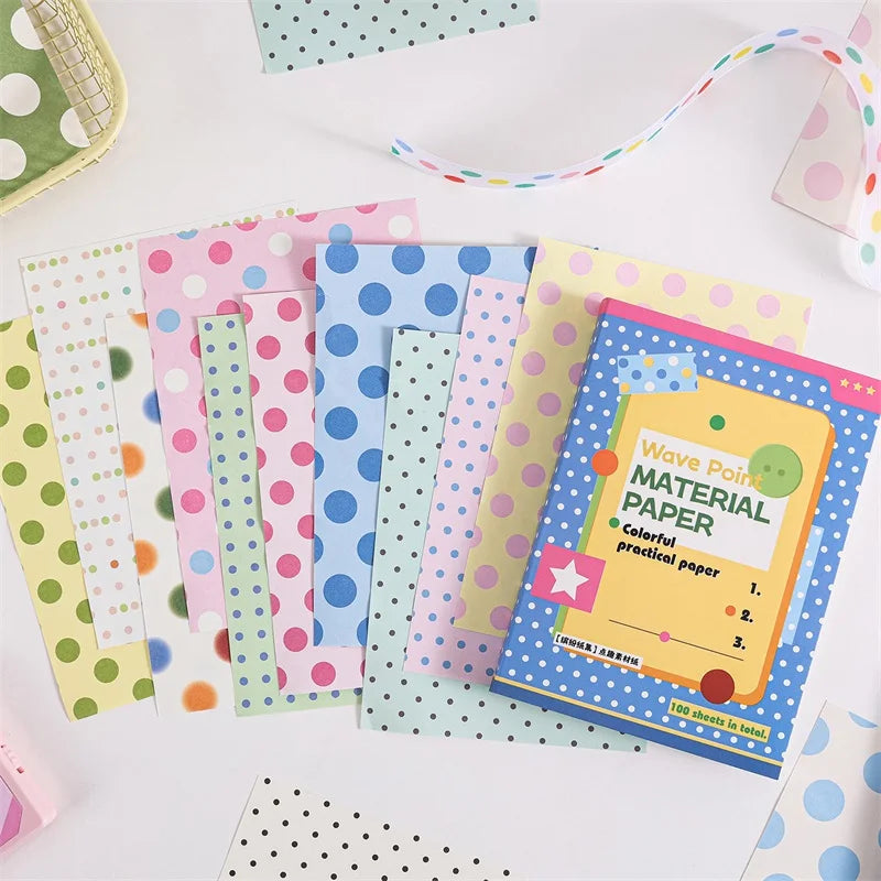 100sheets Ins Wave Point Line Painting Memo Material Paper DIY Handmade Scrapbooking Decor Journal Aesthetic Supplies