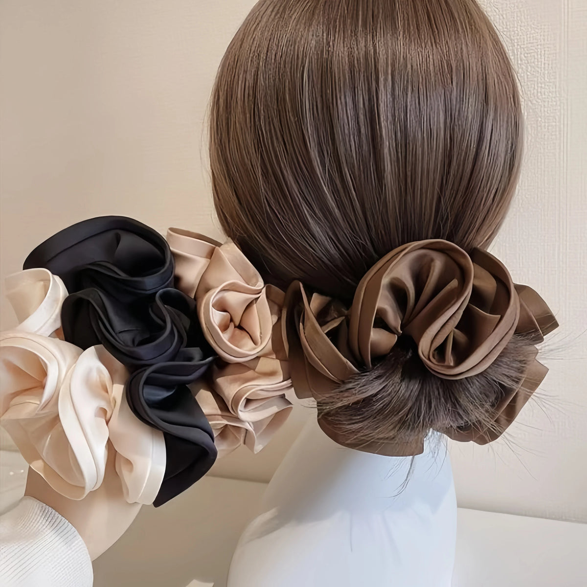 Korean Big Hair Tie Ribbon Scrunchies Satin Elastic Hair Band Bow Women Simple Temperament New Style Ponytail Hair Accessorie