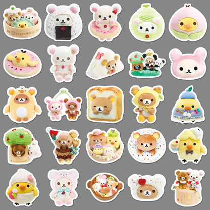 54pcs Rilakkuma Kawaii Stickers Anime Relaxed Bear DIY Art Supplies Notebook Stationery Paster Water Cup Decor Classic Toys G