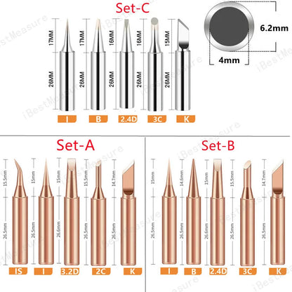 5pcs 900M-T Pure Copper Soldering Iron Tip Lead-free Solder Tips Welding Head BGA Soldering Tools Branding Iron
