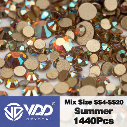 VDD SS4-SS20 Mix Size Clear Crystal Non-Hotfix Gold FlatBack Rhinestones Decorations DIY Glitter Stones 3D Nail Art Accessori