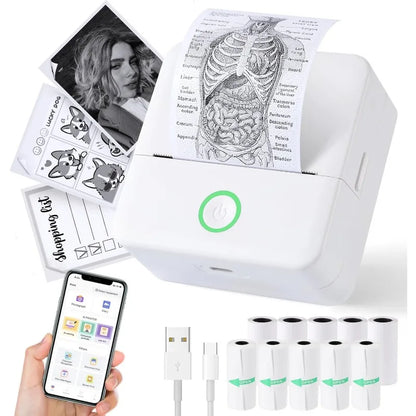 Thermal Mini Printer, Portable Inkless Sticker Maker,Bluetooth Free Cut Small Pocket Printer for Children DIY 57mm Photo Prin