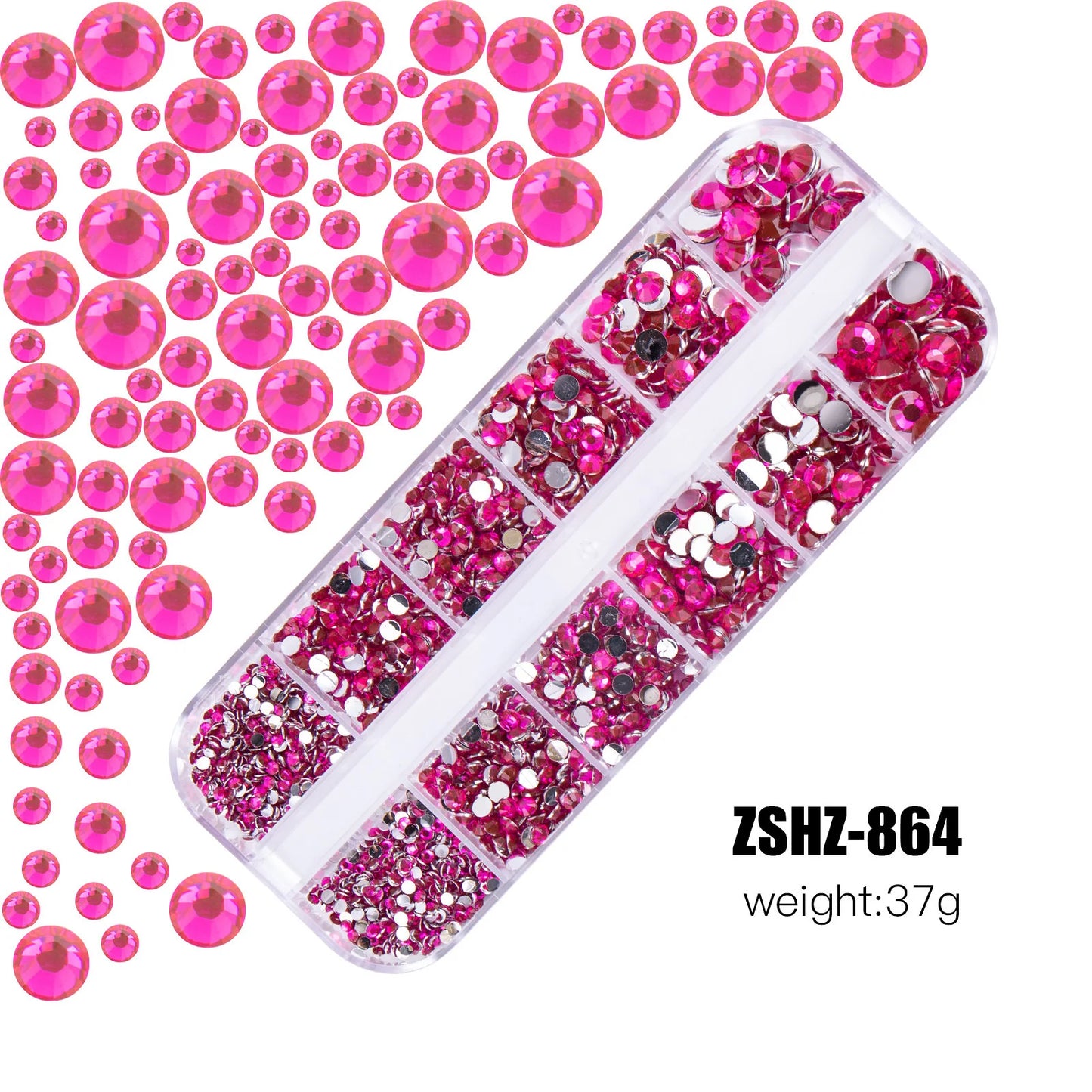 2400pcs+ Shiny Clear Crystal Gems Nail Rhinestones 1.5-4mm Mixed Round Glass Stone Flatback Nail Charms 12grids Nail Diamond 