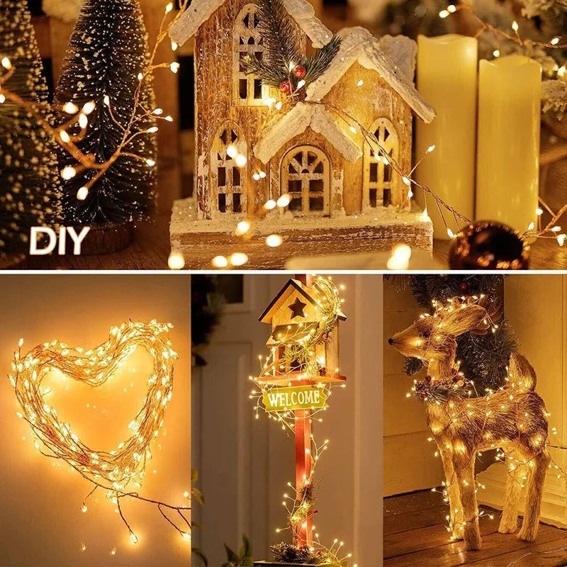 USB Power LED Firecracker String Lights Remote Control Garland Fairy Lights for Wedding Party Garden Plants Christmas Decorat