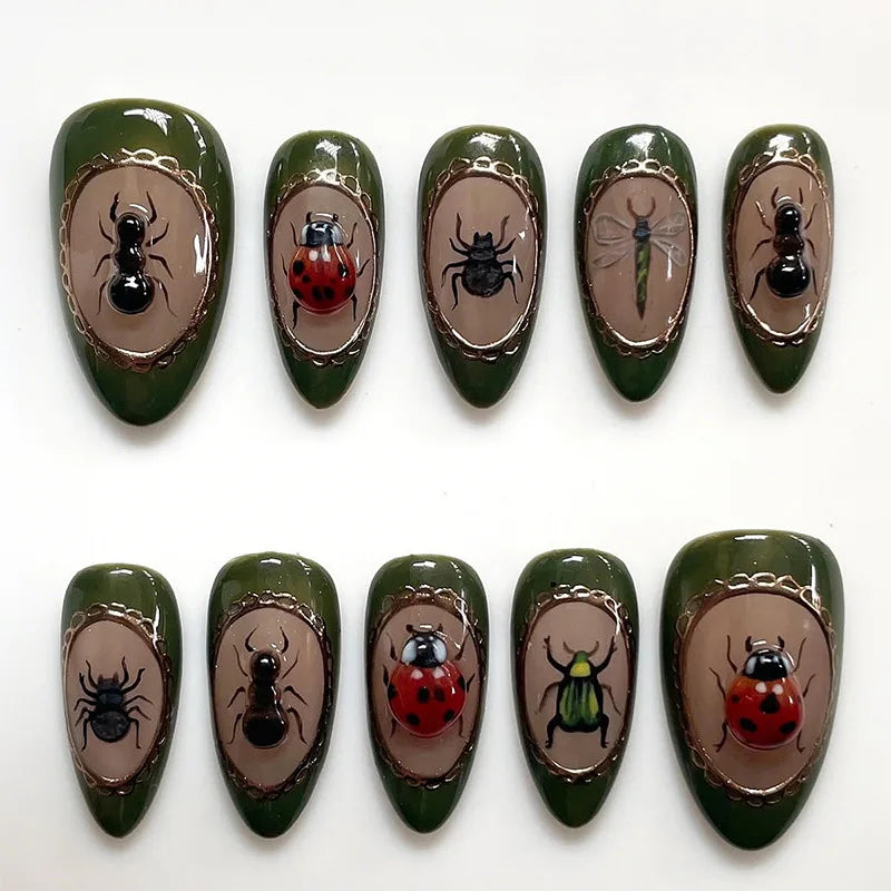 24pcs Long Almond Press on Nails Anime Pattern Full Cover Nail Tips Ornament for Girls Colorful False Nails Wearable Fake Nai