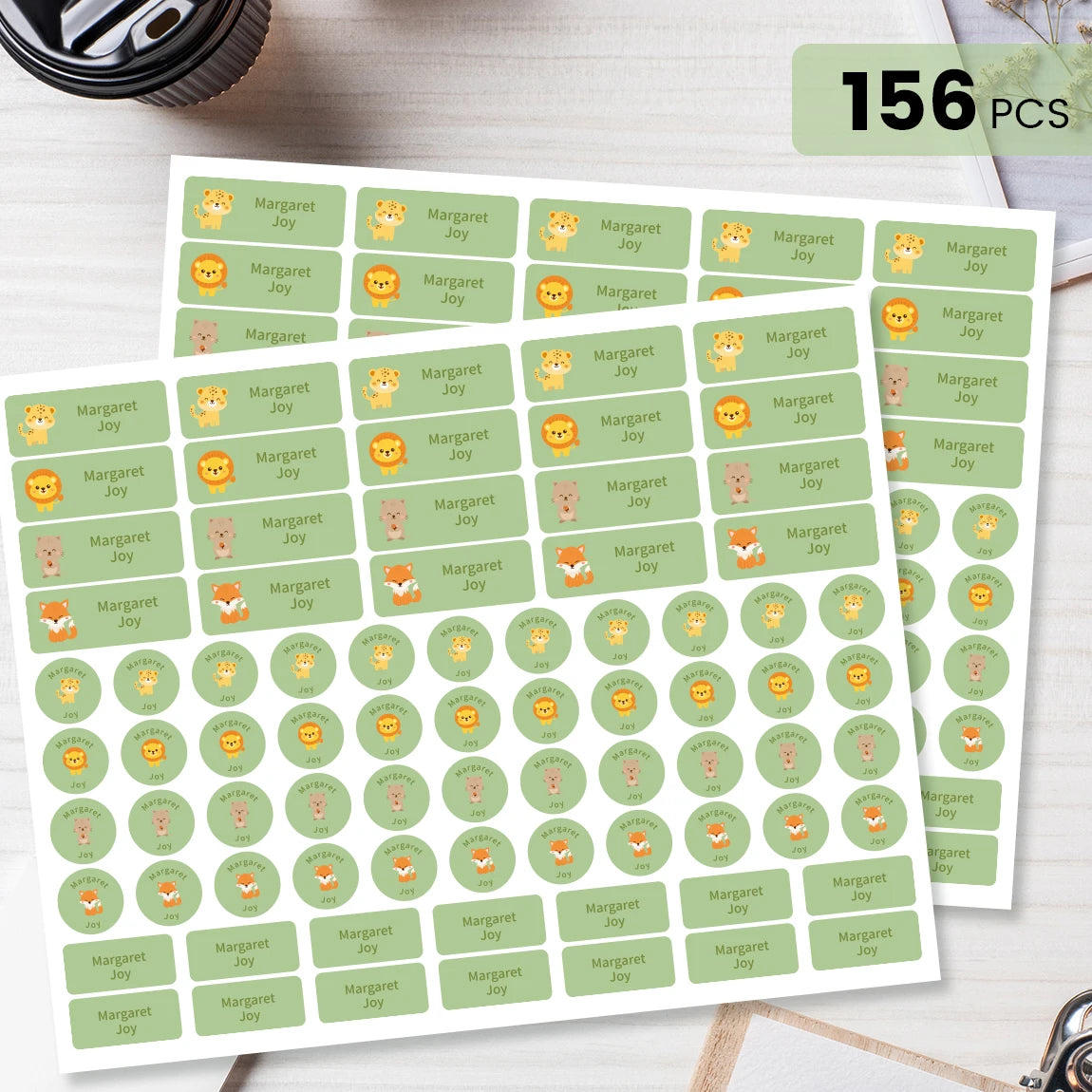 156pcs Custom Name Labels for Kids, Waterproof School Stickers, Rectangle & Circle Labels for Bottles, Supplies - light green