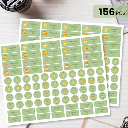 156pcs Custom Name Labels for Kids, Waterproof School Stickers, Rectangle & Circle Labels for Bottles, Supplies - light green