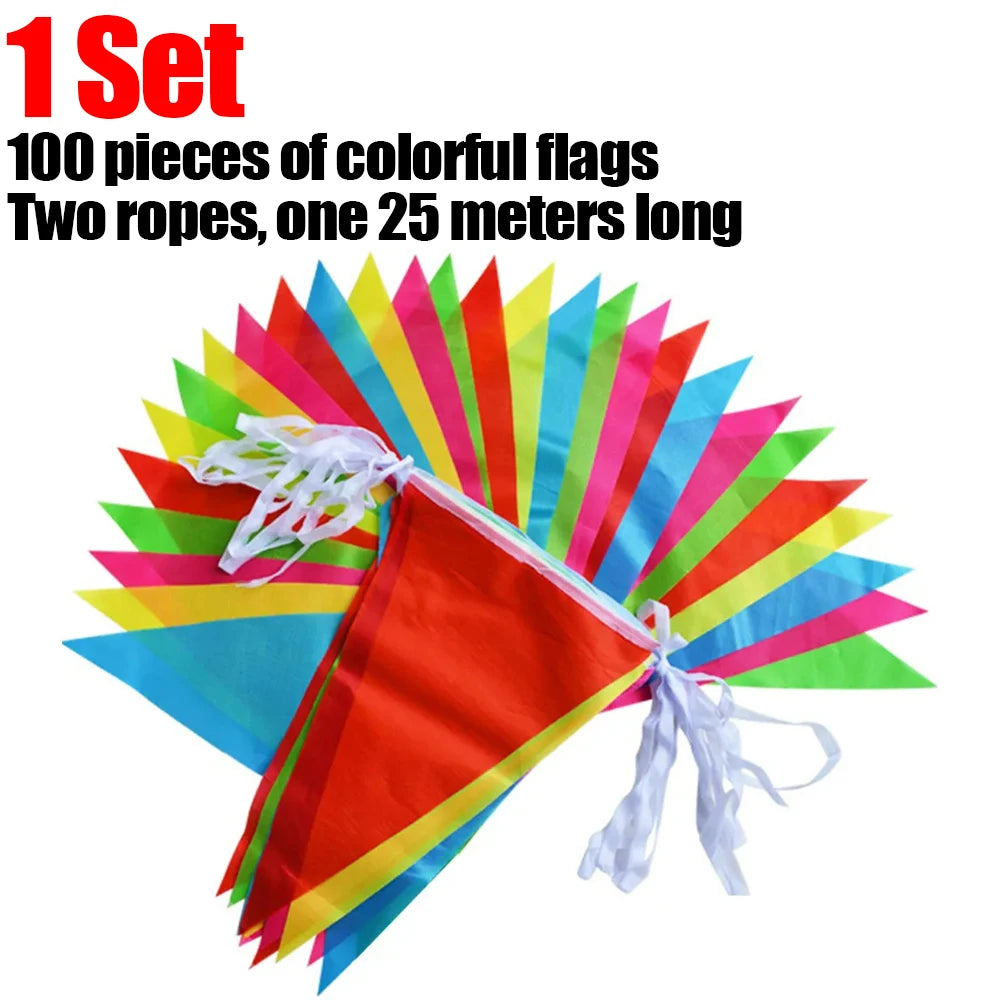 300M Multicolored Triangle Flags Bunting Banner Nylon Fabric Pennant Festival Outdoor Colorful Home Wedding Hanging Decoratio