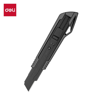 Deli Heavy Duty Utility Knife Black SK5 Carbon Steel Blades 9mm/18mm Auto-Retractable Box Cutter Sharp for Cardboard Cartons 