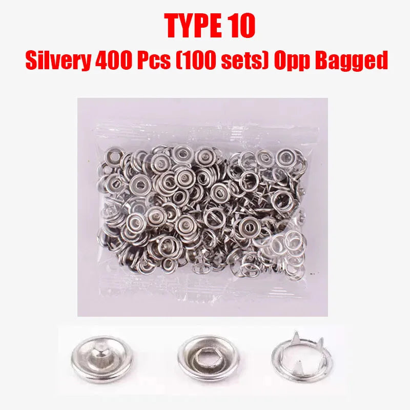 50/100 Metal Prong Snap Button Hollow Press Prong Fastener Studs with Pliers Tool Set Kits for Clothes Garment Sewing Bags Sh