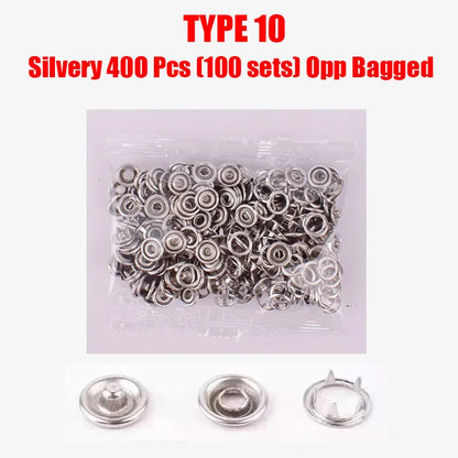 50/100 Metal Prong Snap Button Hollow Press Prong Fastener Studs with Pliers Tool Set Kits for Clothes Garment Sewing Bags Sh