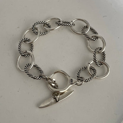 100% Solid 925 Sterling Silver Metal Bracelet for Women Vintage Handmade Simple Retro Heart Chain Bracelet Birthday Gift Part