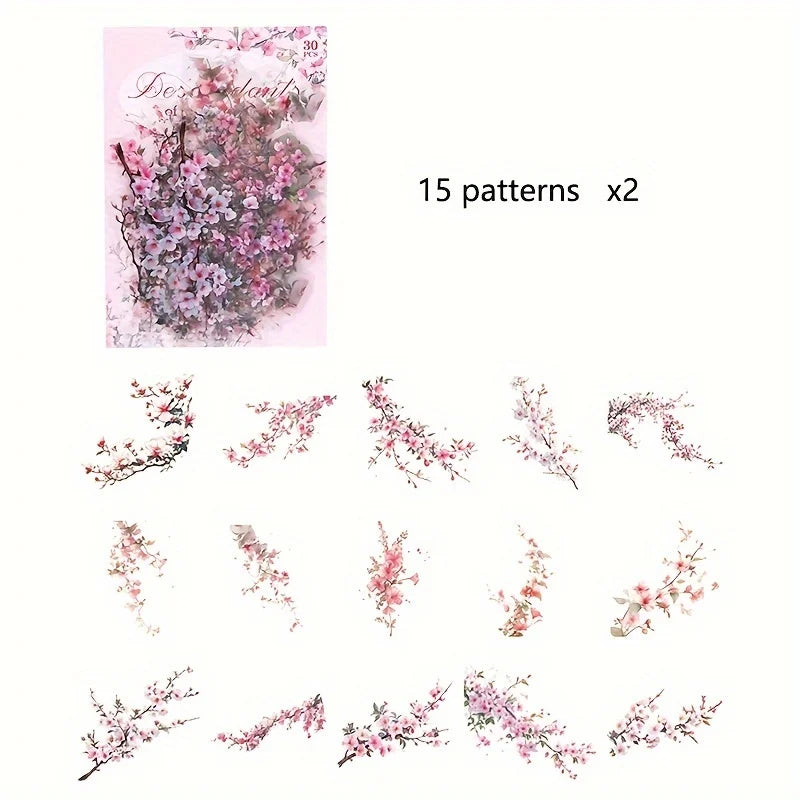 30 Pcs/Pack Vintage plant flowers PET waterproof sticker for DIY scrapbooking Journal Photo Album Decoration Materials Sticke