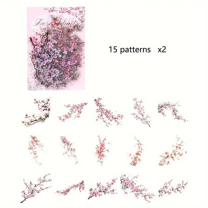 30 Pcs/Pack Vintage plant flowers PET waterproof sticker for DIY scrapbooking Journal Photo Album Decoration Materials Sticke