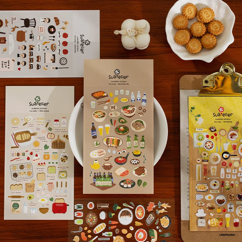 Suatelier Foods Stickers Aesthetic Scrapbooking Cute Junk Journal Ephemera Korean Deco Sticker Planner Diary DIY Craft Suppli