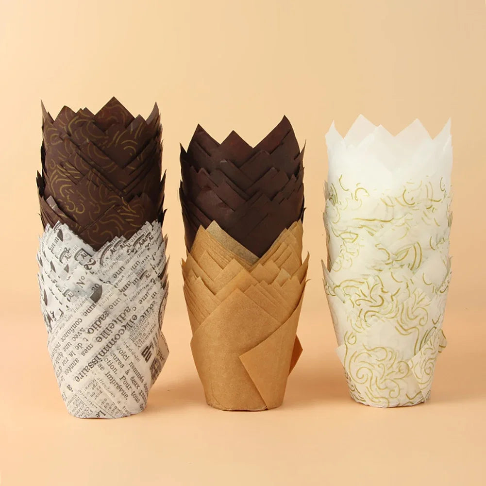 50pcs Tulip Muffin Cupcake Paper Cups Oilproof Cupcakes Liner Baking Muffin Box Cup Cake Decorating Tools Muffin Wrap Cases