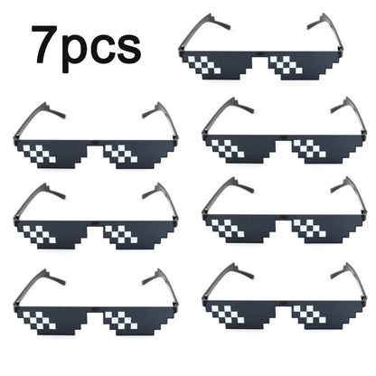 Mosaic Sunglasses Cool Party Vintage Shades Eyewear For Men Pixelated Sunglasses Funny Women Glasses - 7PCS