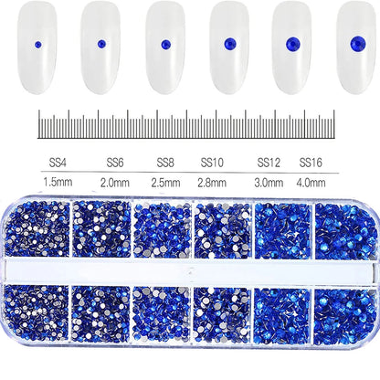 2400pcs+ Shiny Clear Crystal Gems Nail Rhinestones 1.5-4mm Mixed Round Glass Stone Flatback Nail Charms 12grids Nail Diamond 
