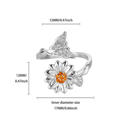 Anti Stress Anxiety Fidget Rings for Women Stainless Steel Sunflower Sun Star Spinner Ring Christmas Jewelry Gifts - JZ8159P