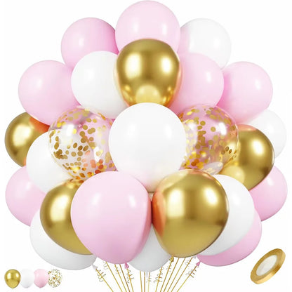 Pastel Pink White Latex Balloons Set Metallic Pink Confetti Balloon Wedding Bridal Shower Baby Shower Girls Birthday Decorati