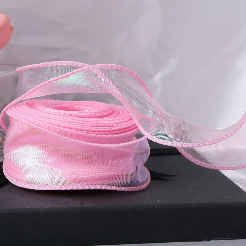 40mm 10Yards Fishtail Organza Ribbon Reflective Iridescent Wavy Edge Ribbon for Gift Wrapping DIY Bow Bouquet Voile Ribbons -