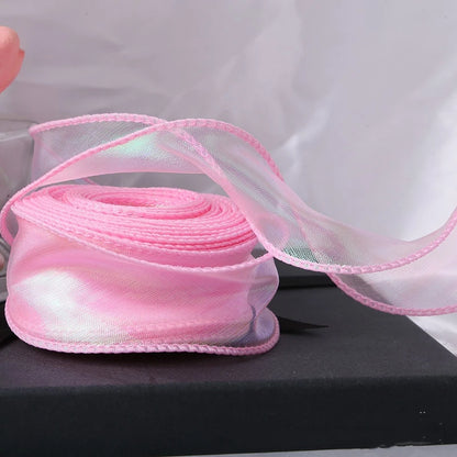 40mm 10Yards Fishtail Organza Ribbon Reflective Iridescent Wavy Edge Ribbon for Gift Wrapping DIY Bow Bouquet Voile Ribbons -