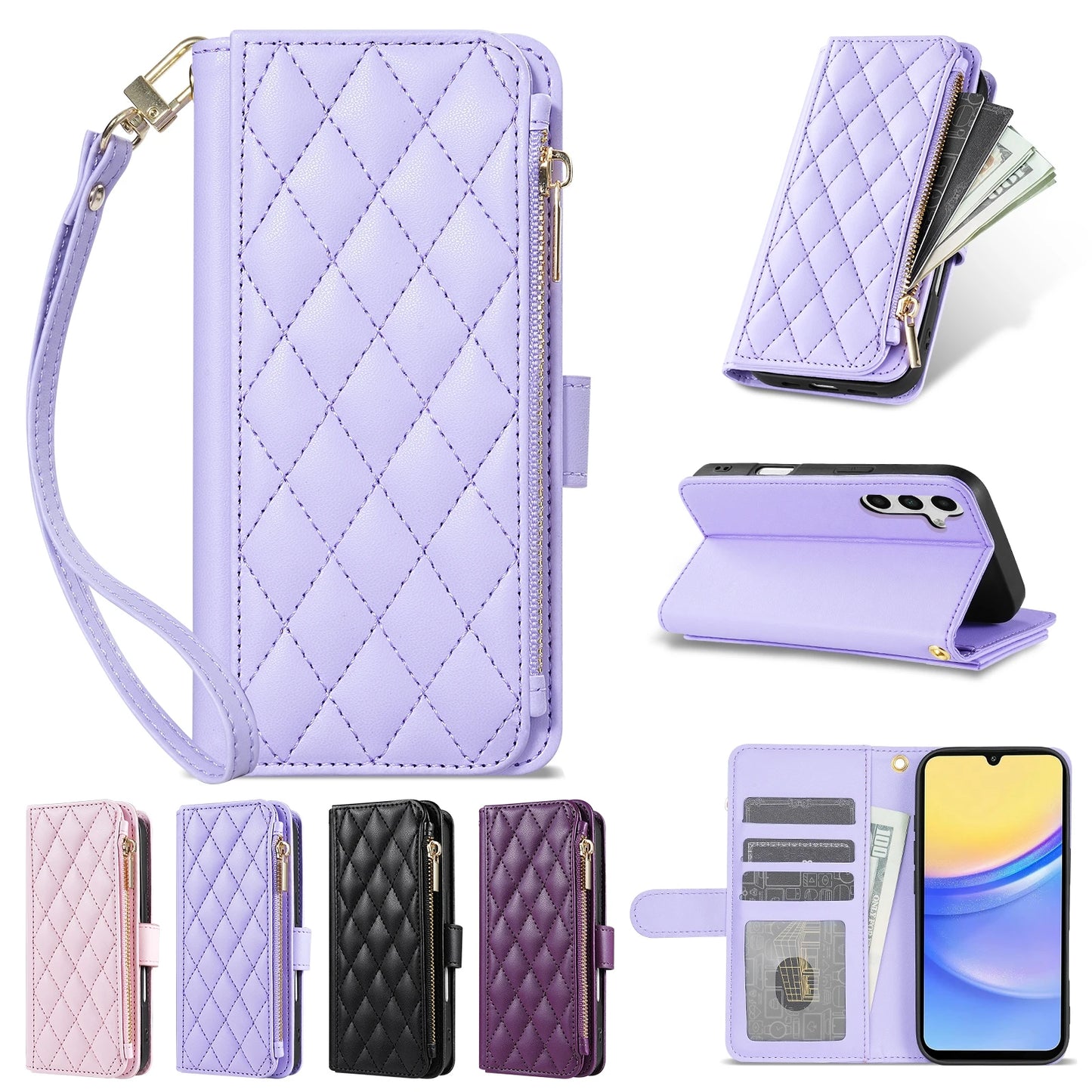 Wallet Small Fragrance Zipper Cardslot Magnetic Flip Leather Case For Samsung Galaxy A07 A15 A16 A17 A34 A35 A36 A53 A54 A55 