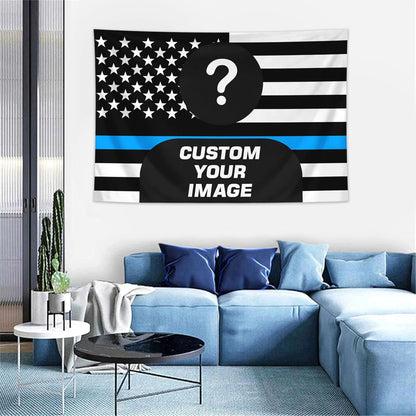 Customized American flag tapestry with personalized photos on 1pc, room decoration banner tapestry for family, idols, and pet