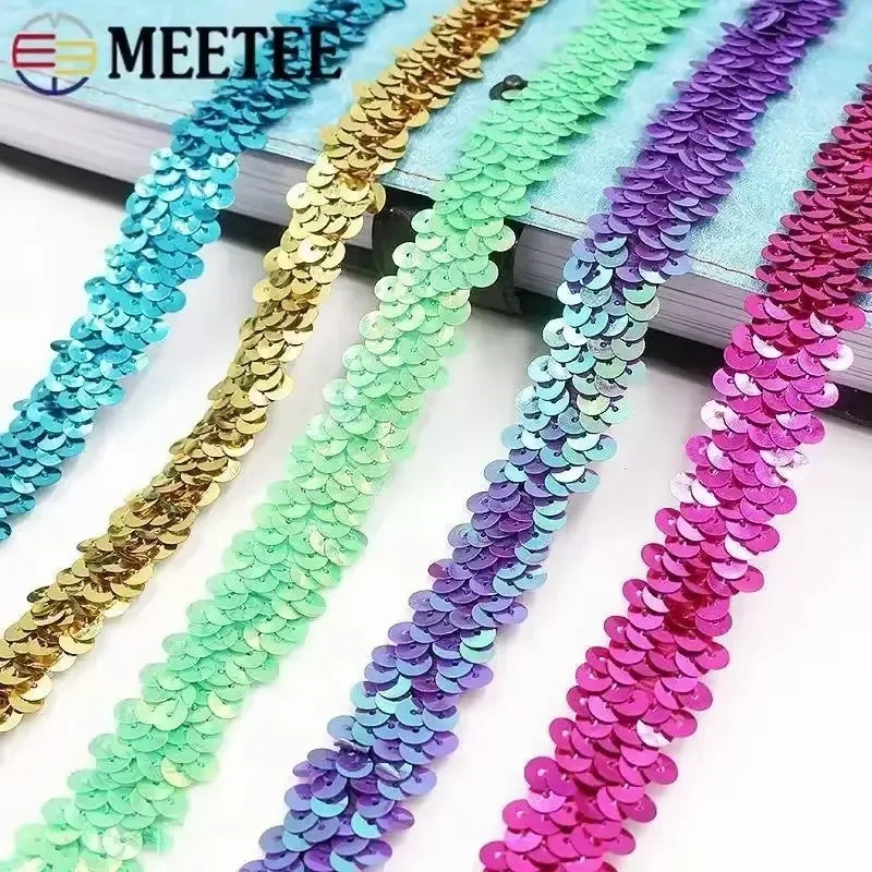 2-20M 2cm Sequin Lace Fabric Elastic Band for Dance Dress Decor Laces Trims Stetch Tape Clothing Trimming Ribbon DIY Accessor