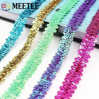 2-20M 2cm Sequin Lace Fabric Elastic Band for Dance Dress Decor Laces Trims Stetch Tape Clothing Trimming Ribbon DIY Accessor