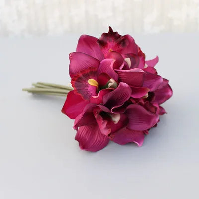 Autumn Decoration Vintage Orchid Silk Artificial Flowers Bouquet Wedding Party Home Decor Balcony Garden Outdoor Fake Flowers