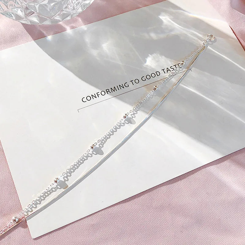 925 Sterling Silver Round Ball Lucky Bracelets Woman Double-Layer Snake Chain Hot Jewelry Wedding Jewellery