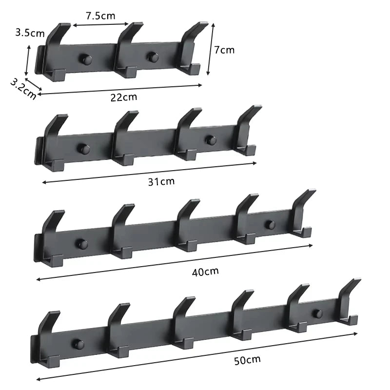 Modern Hanging Hooks For Wall Aluminium Black Towel Holder Bathroom Door Clothe Hanger Coat Rack Wall Mounted
