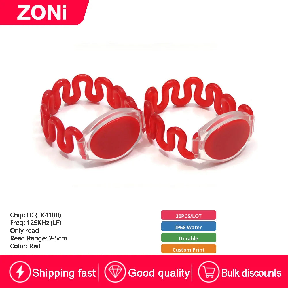 RFID IC ID Silicone Wristband Fudan F08 S50 M1 13.56MHz / TK4100 Chip 125KHz Waterproof Wrist Tag for Swimming & Foot Spa 20P