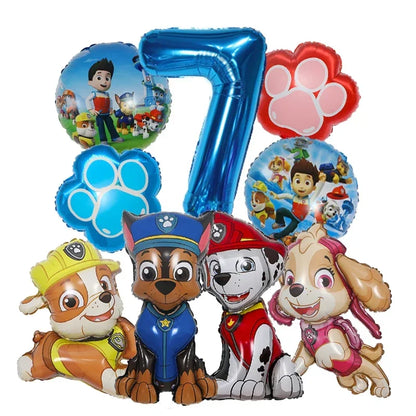 9pcs Cartoon Paw Patrol Foil Balloon Digital Number Supplies Rescue Dog Party Decoration Baby Gift Chase Skye - Number 7