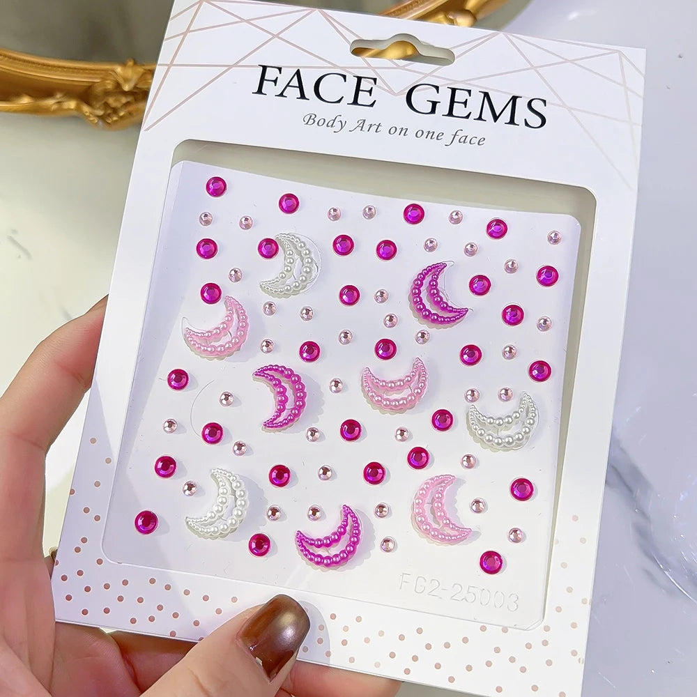 1Sheet 3D Dreamy Shell Pearl Gems Face Stickers Sparkling Mermaid Diamond Temporary Tattoos DIY Body Art Stage Makeup Rhinest